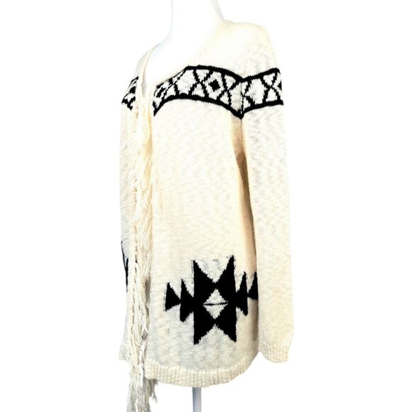 Womens XL Olivia & Sky Fringe Aztec Boho Open Front Cardigan- Cream Long Sleeve - Picture 3 of 12